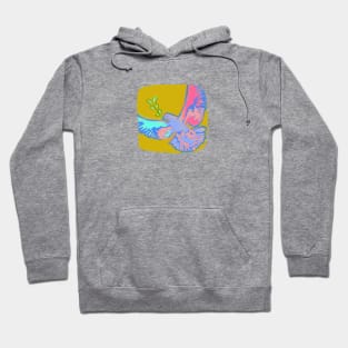 Pop art peace dove in teal and pink pastel colors on ochre yellow background Hoodie